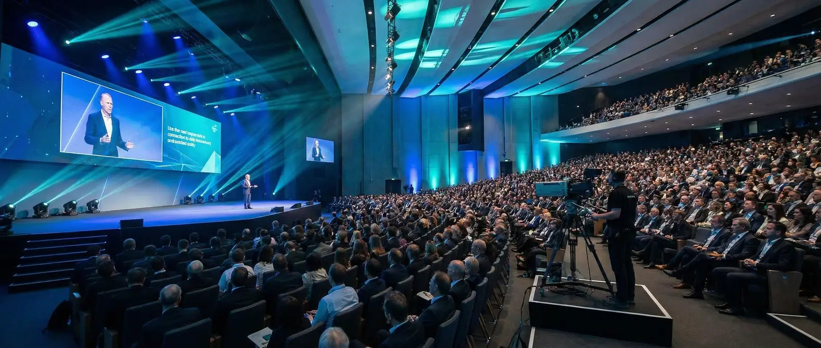 A large conference being professionally live streamed